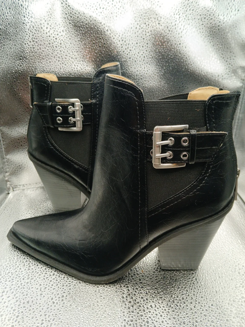 Charles Black Pointed-Toe Western Style Ankle Boots Women's 8.5